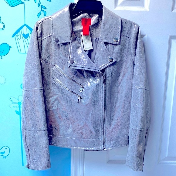 V Cristina Jackets & Coats Nwt V Cristina Silver Faux Leather
